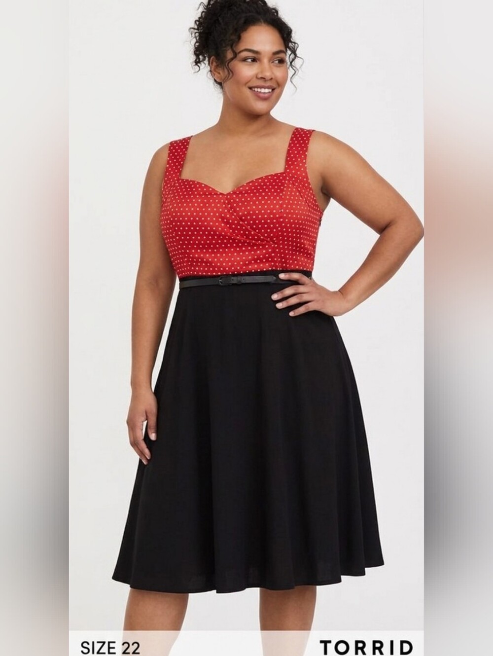 Torrid Red Polka Dot & Black Fit & Flare Midi Dress - Size 22 - Sweetheart Neck